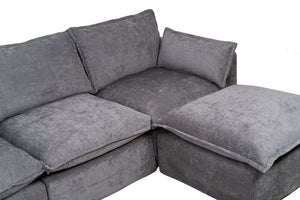 English Elm 93.31" Modular L-shaped Sectional with Movable Ottoman Chenille 4-seat Living Room Sofa Grey W2795S00037