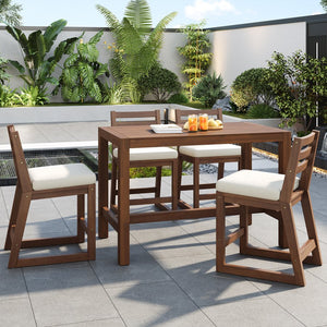 English Elm Trexm Solid Acacia Outdoor Bar Set Five Piece Rustic Slatted Counter Height Patio Mocha TM000029AAP