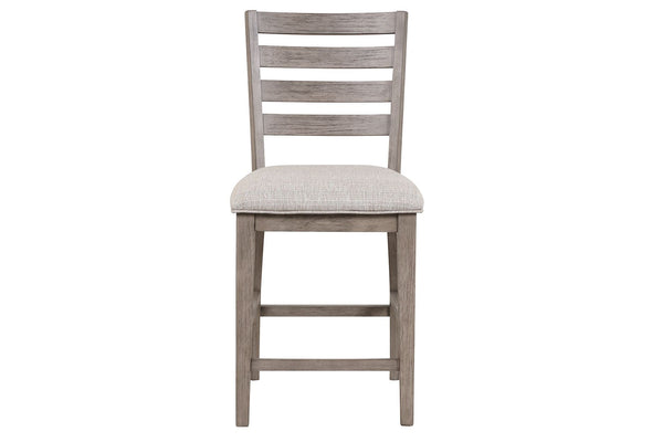 English Elm Counter Ladderback Counter Stool Set of 2 – Rustic Gray Upholstered Seats, Solid Wood Frame, Durable Polyester Finish B2699P208968