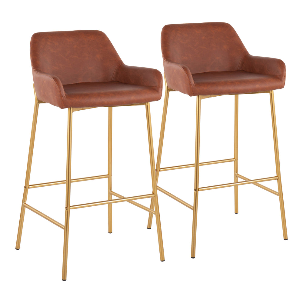 English Elm Daniella Contemporary Glam Bar Stool Set Of 2 In Gold Metal & Camel Faux Leather For Chic Spaces B202S00528
