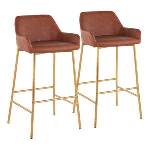 English Elm Daniella Contemporary Glam Bar Stool Set Of 2 In Gold Metal & Camel Faux Leather For Chic Spaces B202S00528