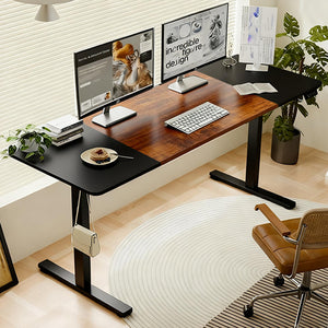 English Elm 55"×24" Electric Sit Stand Desk Steel Frame with Memory Presets and Usb-c Charging Port Black+Brown W614P376260