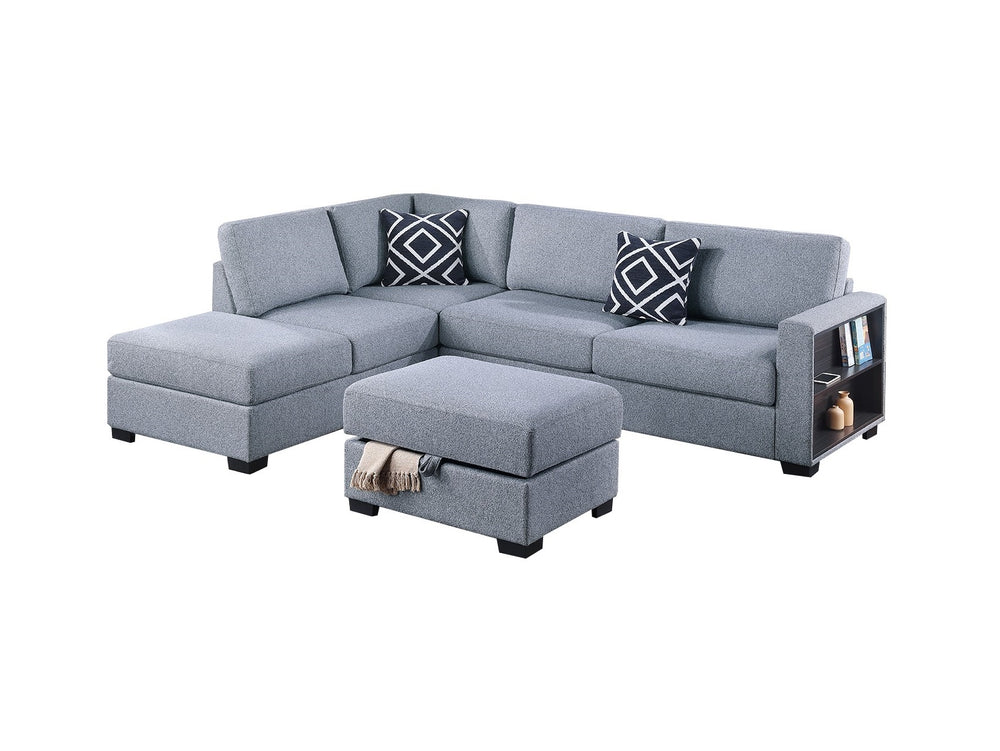 English Elm 3-Piece Boucle Sectional Sofa with Reversible Chaise, Built-In Shelf & Storage Ottoman for Living Rooms Gray 34 L x 26 W x 45 H B011S01777