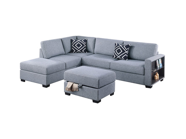 English Elm 3-Piece Boucle Sectional Sofa with Reversible Chaise, Built-In Shelf & Storage Ottoman for Living Rooms Gray 34 L x 26 W x 45 H B011S01777