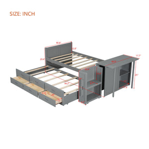 English Elm Twin Multifunctional Wood Platform Bed with Built-In Desk, Trundle & 3 Drawers for Small Spaces Gray 44.3 L x 23.1 W x 9 H N733S212832E