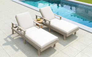 English Elm Trexm Acacia Wood Outdoor Chaise Lounge Set Reclining Patio Sunbed with Cushions Beige,Gray TM000034AAE