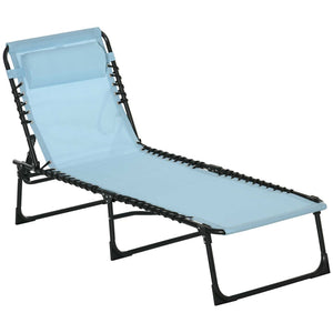 English Elm Outsunny Folding Chaise Lounge Chair – Lightweight, 4-Position Recline, Breathable Mesh, Baby Blue Comfort W2225P200923-GIGA