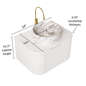 English Elm Dina 24" Wall-Mounted Bathroom Vanity With Curved Edges, Ceramic Basin & Soft-Close Drawer, White W2615S00450