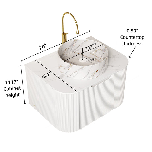 English Elm Dina 24" Wall-Mounted Bathroom Vanity With Curved Edges, Ceramic Basin & Soft-Close Drawer, White W2615S00450