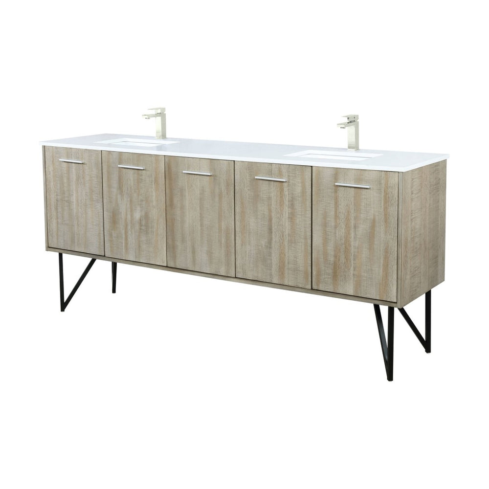 English Elm Rustic Acacia Double Bath Vanity 80" With White Quartz Top, Brushed Nickel Faucet & Storage Solutions B2731P259649-GIGA