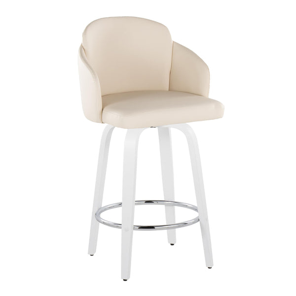 English Elm Fixed-height Swivel Counter Stools with Faux Leather Seats and Chrome Footrest Set of 2 B202S01812