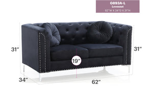 English Elm Sleek Velvet Black Loveseat with Sloped Arms, 31"H x 62"W x 34"D, 24" Seat Depth, Modern Two-Seater B078S00506