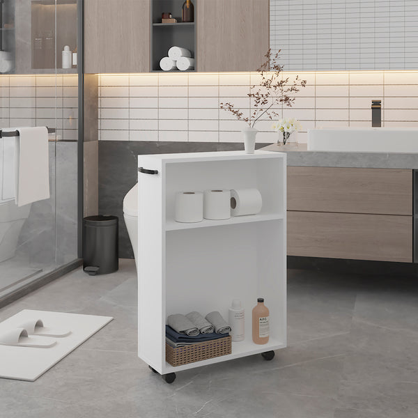 English Elm Datto White Storage Cart with Casters – Engineered Wood Multi-Compartment Organizer for Bathroom B092P361963