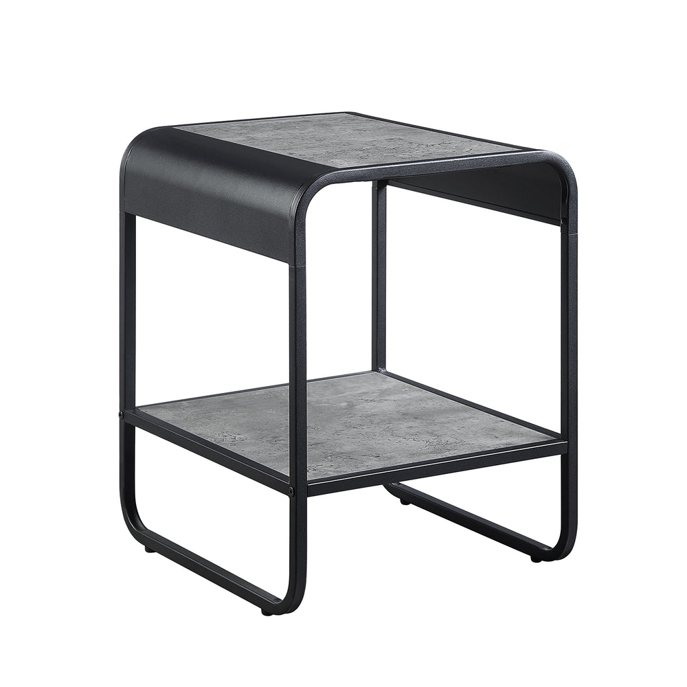 English Elm Metal Frame End Table With Open Shelf, Concrete Gray Top & Sturdy Black Metal Base For Modern Spaces B016P323423