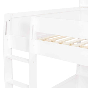 English Elm Queen Over Pine Bunk Bed with Built-in Shelves and Usb Charging Ports White N7090002238K