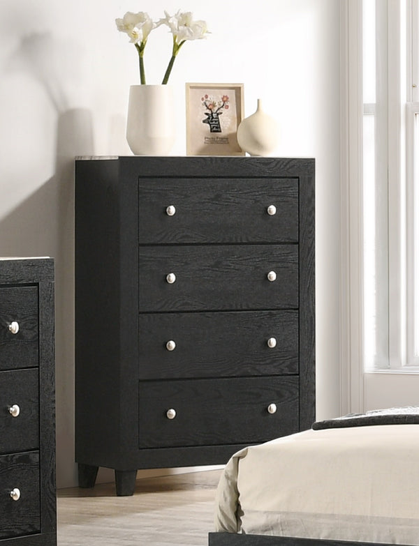 English Elm 1pc Contemporary Tall Chest with Faux Marble Top and Four Drawers for Elegant Bedroom Storage Black,White 33.94 L x 18.94 W x 46.93 H B2741P330111