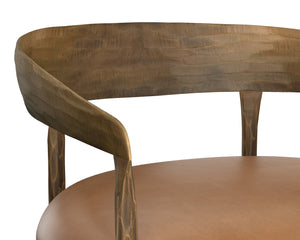 Sunpan Zanatta Stylish Barstool with Antique Brass Frame and Unique Hammered Metal Detailing for Any Space Tan Leather