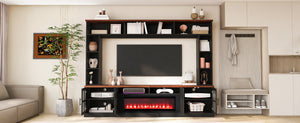 English Elm U-can Modern Farmhouse Wall Unit with Electric Fireplace Bookshelves and Glass Cabinet Doors Black+Brown SJ000153AAAB