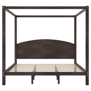 English Elm King Canopy Platform Bed with Headboard and Support Legs — Modern Pine Wood Frame, Sturdy 650lb Capacity Brown WF309291AAD