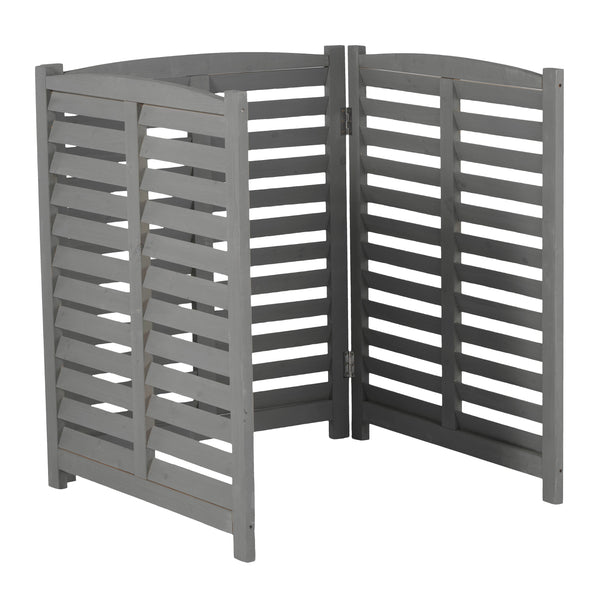 English Elm 3-panel Slatted Wood Outdoor Privacy Screen for Ac Units Trash Enclosures Gardens Grey W2640P272033