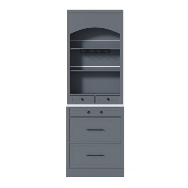 English Elm Modern Tall Kitchen Pantry Set of Two with Faux Marble Top and Glass Holders Gray SP000175AAE