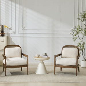 English Elm [set of 2] Mid-century Rattan Back Armchairs Solid Wood Legs Beige Upholstered Seat N767P298390L