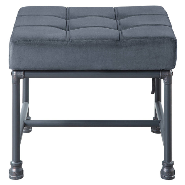 English Elm Grey Memory Foam Ottoman with Velvet Upholstery and Industrial Water Pipe Frame, Sandy Grey Accent Pillow Included B062P185730