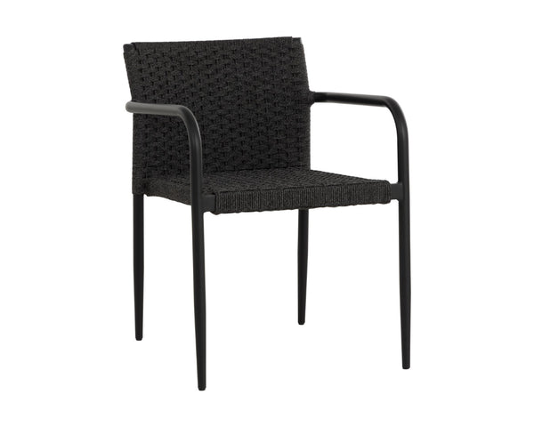 Sunpan CASELLA Stackable Dining Armchair - Modern Black Aluminum Frame with Comfortable Dark Grey Weave 112066