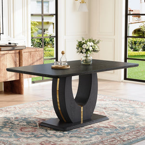 English Elm Modern Mdf Dining Table Seats Six with U-shaped Legs for Minimalist Interiors Black W1151S04162