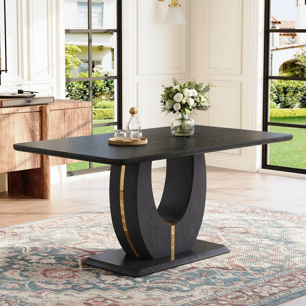 English Elm Modern Mdf Dining Table Seats Six with U-shaped Legs for Minimalist Interiors Black W1151S04162