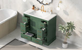 English Elm 36" Bathroom Vanity With Sink Combo, Six Drawers, Multi-Functional Drawer Divider, Adjustable Shelf, Green