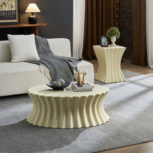 English Elm 35.04 Inch Oval Fiberglass Coffee Table Vintage Distressed Finish for Living Room W876P408744