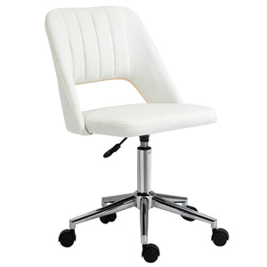 English Elm Vinsetto Velvet Armless Swivel Office Chair - Modern Mid Back Design, Adjustable Height, Cream White W2225P217489-GIGA