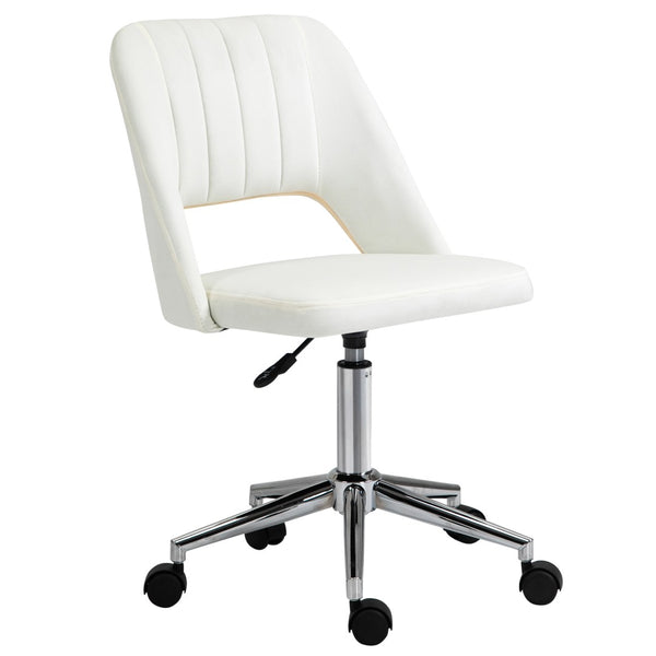 English Elm Vinsetto Velvet Armless Swivel Office Chair - Modern Mid Back Design, Adjustable Height, Cream White W2225P217489-GIGA