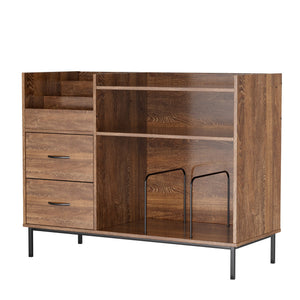 English Elm Record Player Stand with Vinyl Storage Mid-century Wood Console for Living Room T2398P438826