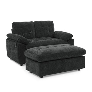 English Elm Leisure Chenille Two Seat Reclining Sofa with Usb Port Storage Ottoman Padded Armrests Black W487S00521