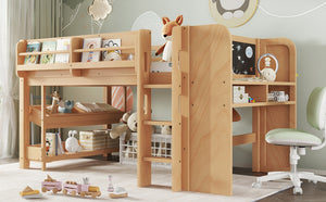 English Elm Twin Low Loft Bed Solid Pine Frame Kids Study Desk Blackboard Storage White W1580S00574