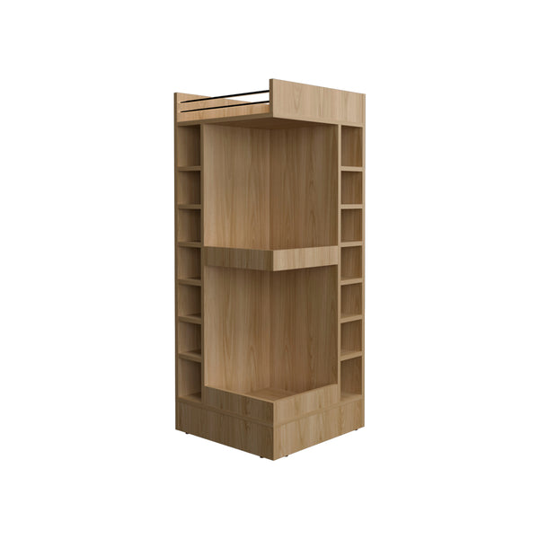 English Elm Lyman Corner Bar Cabinet 46" Tall with 14 Bottle Cubbies, 3-Tier Storage, Open Shelves, Modern Finish Oak 32.2 L x 59 W x 12 H B070P254768