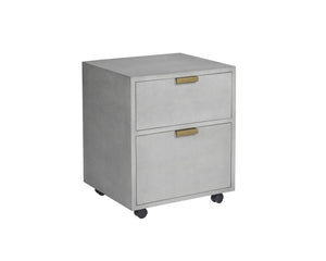 Sunpan Jiro File Cabinet in Grey Shagreen - Stylish, Mobile Storage Solution with Antique Brass Accents