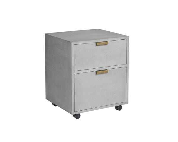 Sunpan Jiro File Cabinet in Grey Shagreen - Stylish, Mobile Storage Solution with Antique Brass Accents
