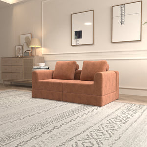 English Elm Convertible Folding Sofa Bed Brick Red Corduroy, Space-Saving Memory Foam Sleeper Couch for Small Spaces W1960S00011