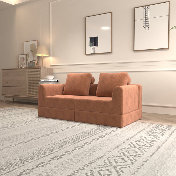 English Elm Convertible Folding Sofa Bed Brick Red Corduroy, Space-Saving Memory Foam Sleeper Couch for Small Spaces W1960S00011