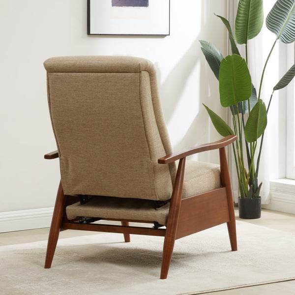 English Elm Tustin Mid-century Push Back Recliner with Chestnut Wood Arms and Performance Fabric Beige B050P429143