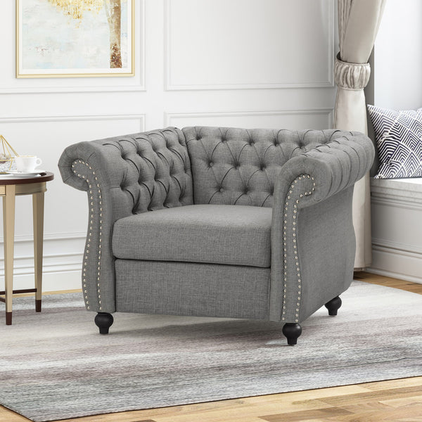 English Elm Christopher Knight Home® - Chesterfield Velvet Club Chair with Birch Wood Legs — Luxurious Textures, Deep Comfort, Elegant Accent Seating DARK GREY 34.75 L x 34 W x 24.75 H 66583.00FDGRY