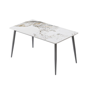 English Elm 55.12" Modern Artificial Stone Dining Table With Dark Grey Metal Legs - Seats 6, Stylish & Durable W1535S00502