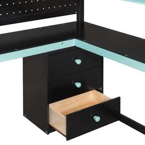English Elm Full Size Gaming Loft Bed with Led Lighting Desk Shelves and Usb Charging Ports N820S00071C
