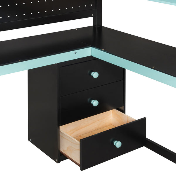 English Elm Full Size Gaming Loft Bed with Led Lighting Desk Shelves and Usb Charging Ports N820S00071C