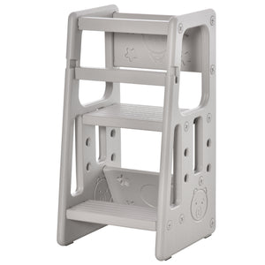 English Elm Qaba Toddler Tower Adjustable Height Kitchen & Bath Step Stool with Handrails, Anti-Slip Pads, Gray W2225P217327