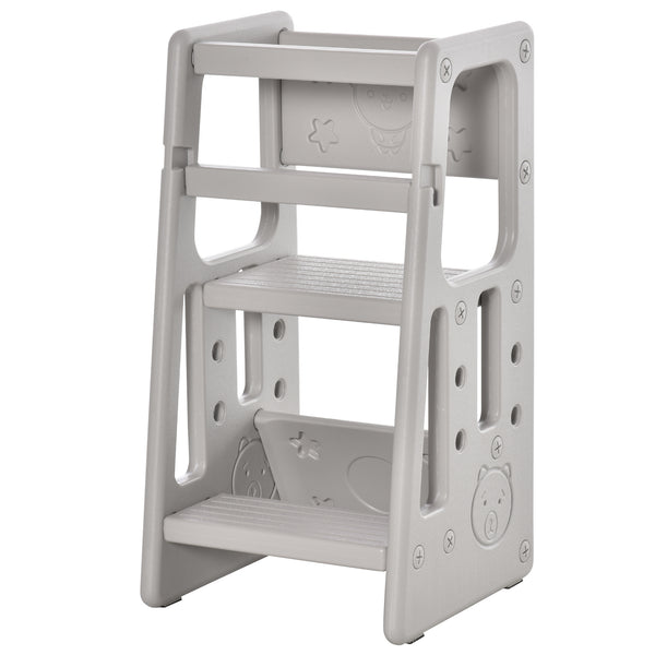 English Elm Qaba Toddler Tower Adjustable Height Kitchen & Bath Step Stool with Handrails, Anti-Slip Pads, Gray W2225P217327