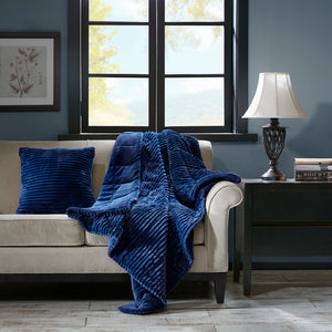 JLA Home Madison Park - Oversized Plush Down Alternative Throw for Luxurious Warmth — Ribbed Face, Box Quilted, Machine-Washable Comfort Navy BASI50-0428
